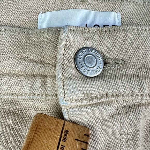 Ann Taylor Loft Jeans Women 12 Tan Wide Leg Crop Preppy Stretch Denim Minimalist - Picture 7 of 16